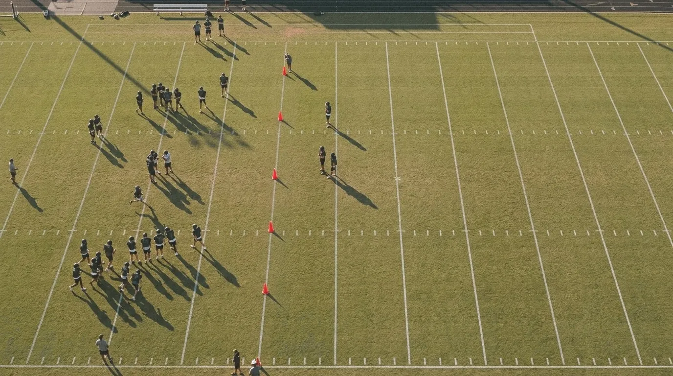 Football practice seen from above